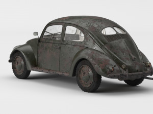 VW Style Beetle Bug Old Rusty WW2 Wrecked Car 3D Model