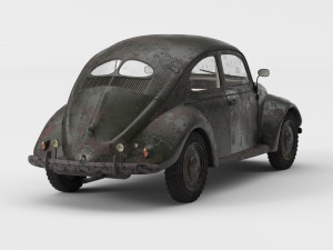 VW Style Beetle Bug Old Rusty WW2 Wrecked Car 3D Model