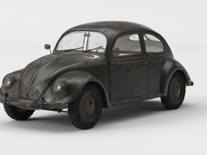 VW Style Beetle Bug Old Rusty WW2 Wrecked Car 3D Model