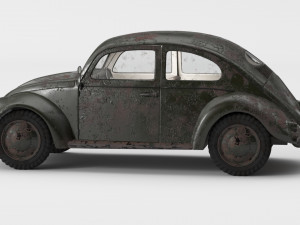 VW Style Beetle Bug Old Rusty WW2 Wrecked Car 3D Model