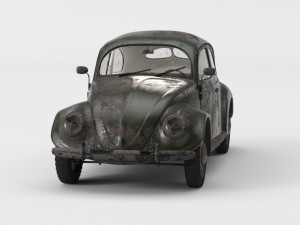 VW Style Beetle Bug Old Rusty WW2 Wrecked Car 3D Model
