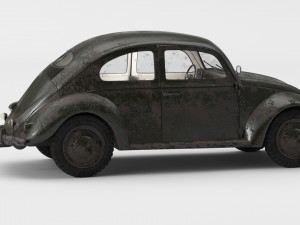 VW Style Beetle Bug Old Rusty WW2 Wrecked Car 3D Model