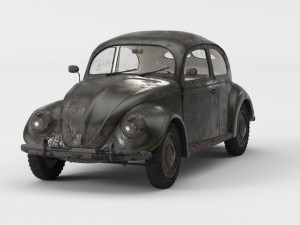 VW Style Beetle Bug Old Rusty WW2 Wrecked Car 3D Model