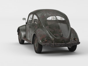 VW Style Beetle Bug Old Rusty WW2 Wrecked Car 3D Model