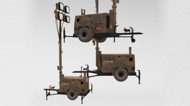 PBR Low Poly 8K Old Rusty Mobile Portable Diesel Light Tower Generator 3D Model .c4d .max .obj .3ds .fbx .stl .blend 