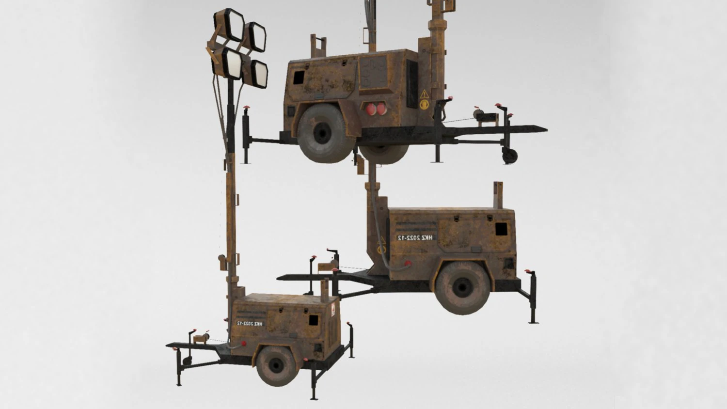 PBR Low Poly 8K Old Rusty Mobile Portable Diesel Light Tower Generator 3D Model .c4d .max .obj .3ds .fbx .stl .blend 