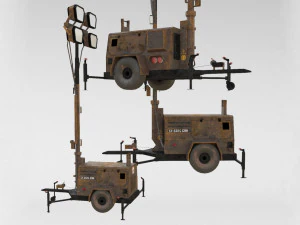 PBR 低聚 8K​​ 旧生锈移动便携式柴油灯塔发电机 3D 模型