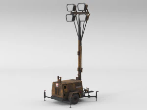 PBR Low Poly 8K Old Rusty Mobile Portable Diesel Light Tower Generator 3D Model
