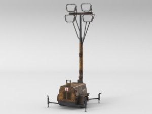 PBR Low Poly 8K Old Rusty Mobile Portable Diesel Light Tower Generator 3D Model