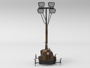PBR Low Poly 8K Old Rusty Mobile Portable Diesel Light Tower Generator 3D Model
