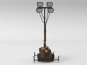 PBR Low Poly 8K Old Rusty Mobile Portable Diesel Light Tower Generator 3D Model