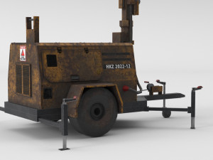 PBR Low Poly 8K Old Rusty Mobile Portable Diesel Light Tower Generator 3D Model