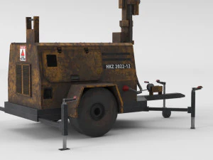 PBR Low Poly 8K Old Rusty Mobile Portable Diesel Light Tower Generator 3D Model
