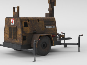PBR Low Poly 8K Old Rusty Mobile Portable Diesel Light Tower Generator 3D Model