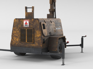 PBR Low Poly 8K Old Rusty Mobile Portable Diesel Light Tower Generator 3D Model