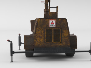 PBR Low Poly 8K Old Rusty Mobile Portable Diesel Light Tower Generator 3D Model
