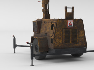 PBR Low Poly 8K Old Rusty Mobile Portable Diesel Light Tower Generator 3D Model