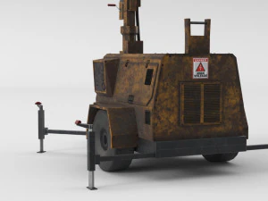 PBR Low Poly 8K Old Rusty Mobile Portable Diesel Light Tower Generator 3D Model