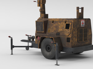 PBR Low Poly 8K Old Rusty Mobile Portable Diesel Light Tower Generator 3D Model