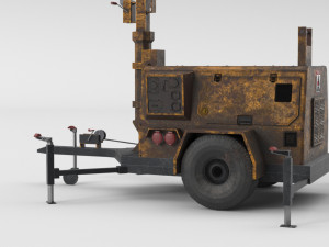 PBR Low Poly 8K Old Rusty Mobile Portable Diesel Light Tower Generator 3D Model