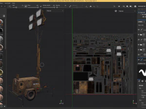 PBR Low Poly 8K Old Rusty Mobile Portable Diesel Light Tower Generator 3D Model