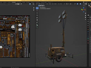PBR Low Poly 8K Old Rusty Mobile Portable Diesel Light Tower Generator 3D Model