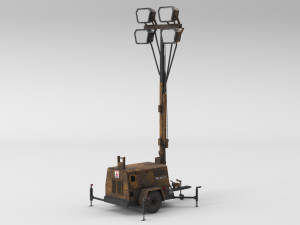 PBR Low Poly 8K Old Rusty Mobile Portable Diesel Light Tower Generator 3D Model