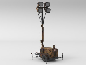 PBR Low Poly 8K Old Rusty Mobile Portable Diesel Light Tower Generator 3D Model