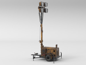 PBR Low Poly 8K Old Rusty Mobile Portable Diesel Light Tower Generator 3D Model
