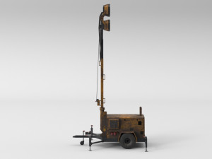 PBR Low Poly 8K Old Rusty Mobile Portable Diesel Light Tower Generator 3D Model