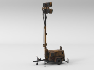 PBR Low Poly 8K Old Rusty Mobile Portable Diesel Light Tower Generator 3D Model