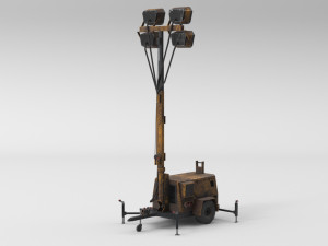 PBR Low Poly 8K Old Rusty Mobile Portable Diesel Light Tower Generator 3D Model