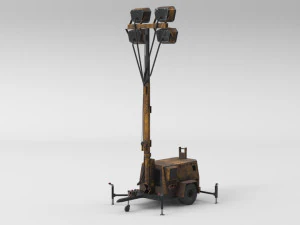 PBR Low Poly 8K Old Rusty Mobile Portable Diesel Light Tower Generator 3D Model