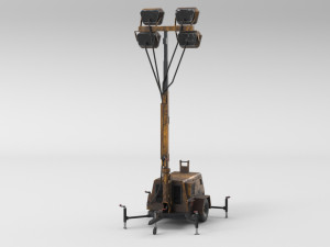 PBR Low Poly 8K Old Rusty Mobile Portable Diesel Light Tower Generator 3D Model