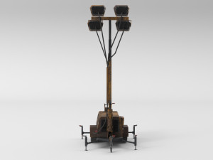 PBR Low Poly 8K Old Rusty Mobile Portable Diesel Light Tower Generator 3D Model