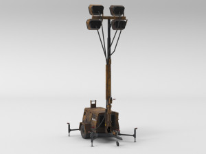 PBR Low Poly 8K Old Rusty Mobile Portable Diesel Light Tower Generator 3D Model