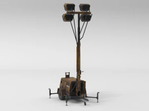 PBR Low Poly 8K Old Rusty Mobile Portable Diesel Light Tower Generator 3D Model