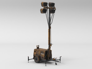 PBR Low Poly 8K Old Rusty Mobile Portable Diesel Light Tower Generator 3D Model