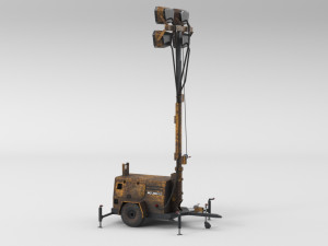 PBR Low Poly 8K Old Rusty Mobile Portable Diesel Light Tower Generator 3D Model
