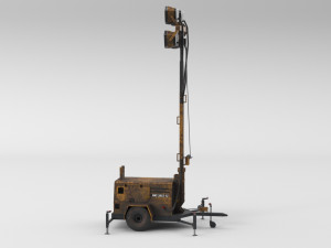PBR Low Poly 8K Old Rusty Mobile Portable Diesel Light Tower Generator 3D Model