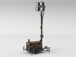 PBR Low Poly 8K Old Rusty Mobile Portable Diesel Light Tower Generator 3D Model