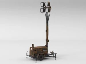 PBR Low Poly 8K Old Rusty Mobile Portable Diesel Light Tower Generator 3D Model