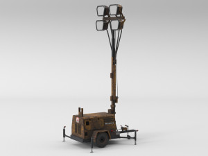 PBR Low Poly 8K Old Rusty Mobile Portable Diesel Light Tower Generator 3D Model