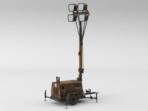 PBR Low Poly 8K Old Rusty Mobile Portable Diesel Light Tower Generator 3D Model