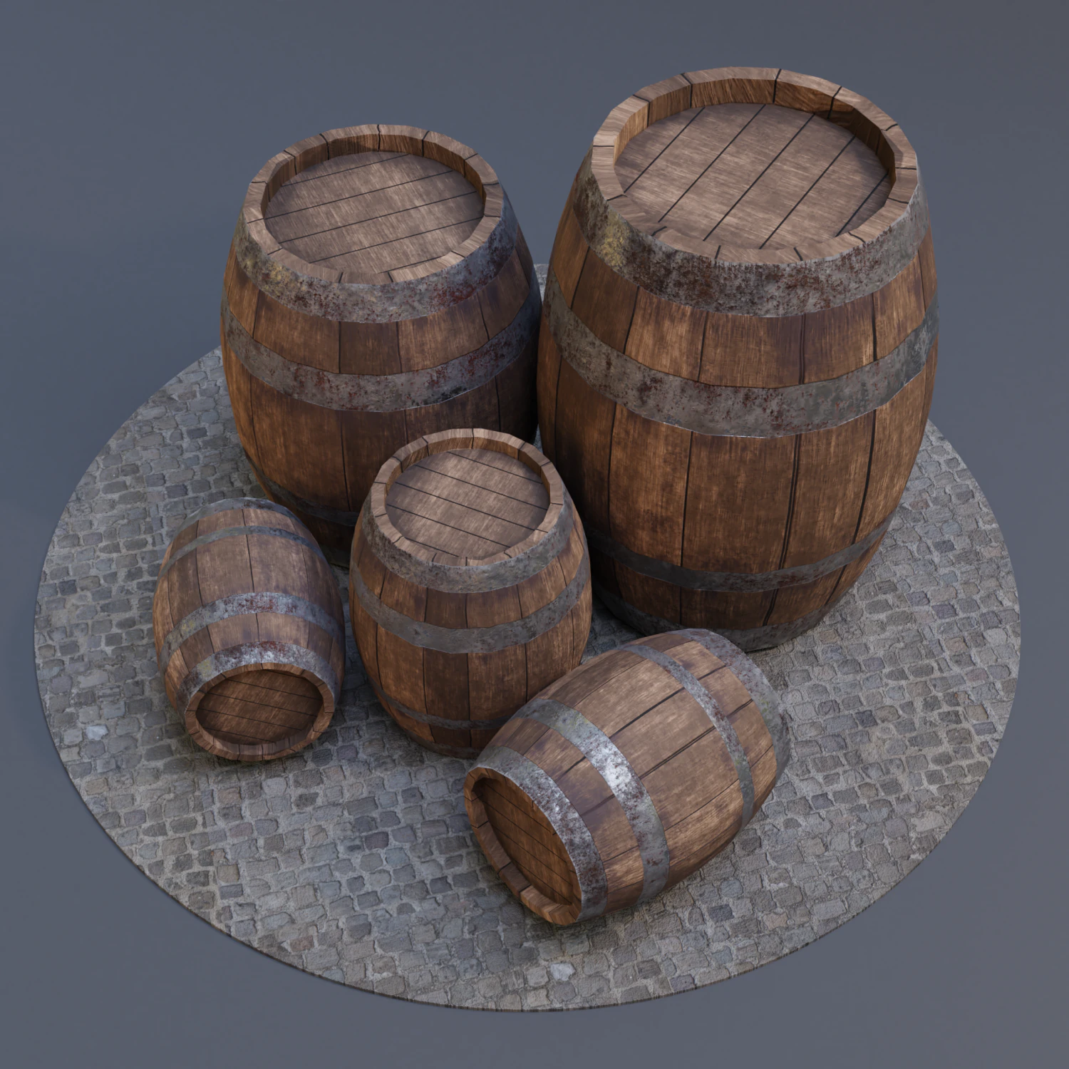 Low Poly Wooden Barrel 3D Model .c4d .max .obj .3ds .fbx .stl .blend 