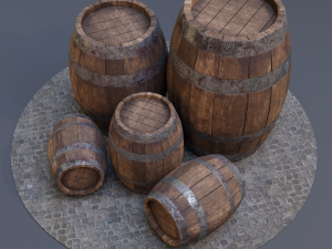 Low Poly Wooden Barrel 3D Model