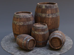 Low Poly Wooden Barrel 3D Model