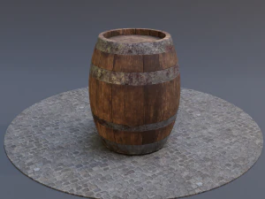 Low Poly Wooden Barrel 3D Model