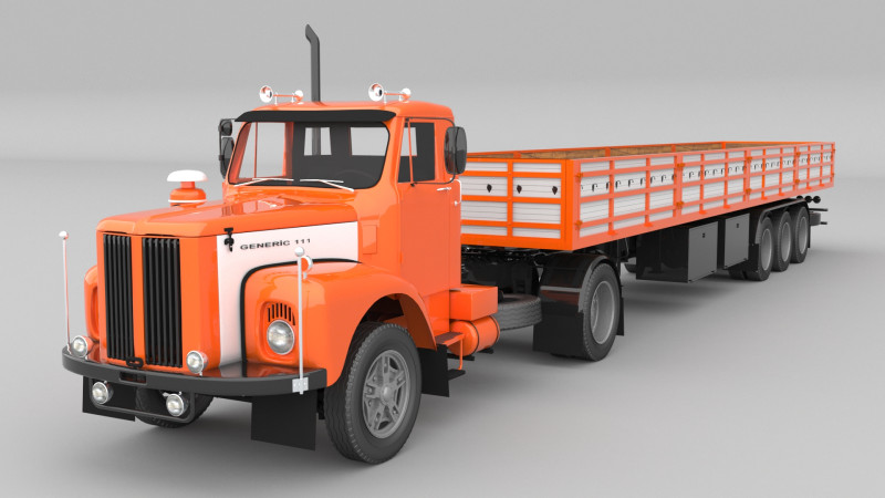 1975 Semi Truck and Trailer Modelo 3D .c4d .max .obj .3ds .fbx .stl .blend 