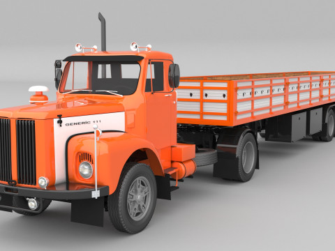 1975 Semi Truck and Trailer Modelo 3D